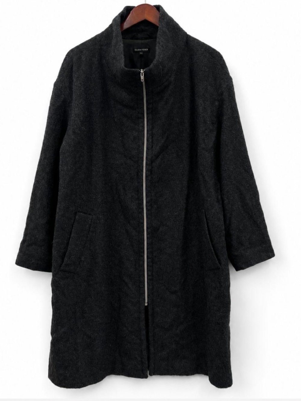 Eileen Fisher Baby & Royal Alpaca Swing Coat, Women's Size Large [L] Dark Gray